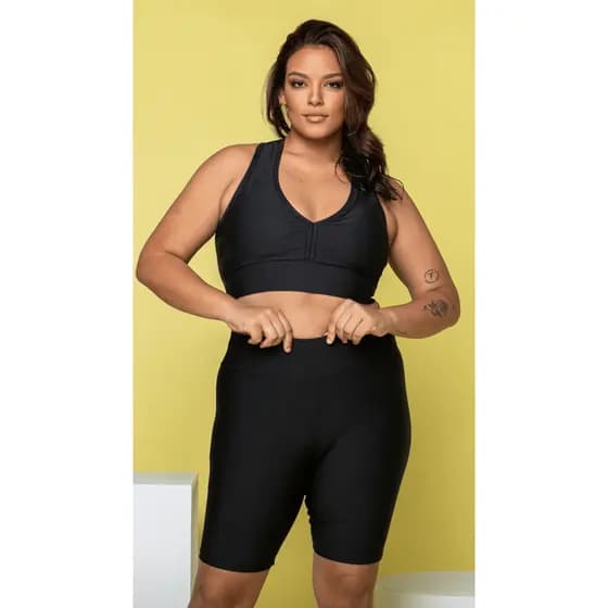 Bermuda Shorts Ciclista Plus Size Suplex Grosso Feminino Academia Cintura Alta