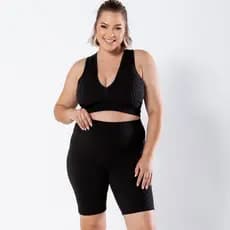 Conjunto academia Plus Size Bolha Top com bojo Bermuda roupa de academia Ginástica