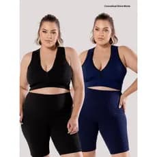 Kit 2 Conjuntos Academia Feminino Ciclista Plus Size Top Short Moda Fitness Suplex Carnaval