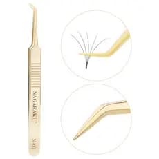 Pinça Nagaraku Profissional Gold N 07 Alongamento de Cílios Ponta Curva Volume Russo Lash Design