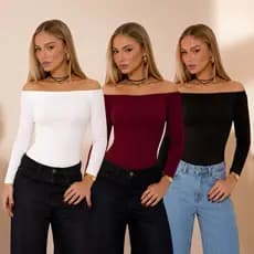 Body Ombro a Ombro Manga comprida Longa Blusa Feminina Elegante Bory Ciganinha modelador Suplex Moda Gringa inverno
