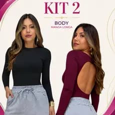 KIT 2 Body Feminino Manga Longa Costa Nua Linha Premium Suplex Max