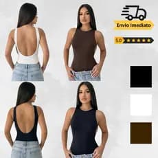 Blusa bori costas nua regata premium sem manga alça grossa moda feminina básico decote fechado