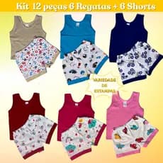 Conjunto Infantil Regata Lisa e Short Estampado Kit de 6, 3, 2 e 1 conjunto 100% Algodão