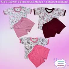 Blusas meia manga estampados e shortinhos lisos 100%algodão roupa de bebe moda infantil