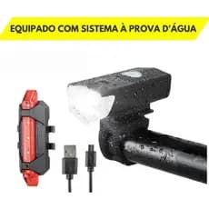 Farol Lanterna Kit Bike Recarregavel Led Traseira Dianteira Preto