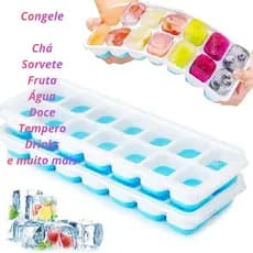Forma de Gelo Fundo Retangular de Silicone Com Tampa Rígida Flexível 14 Cubos Multiuso Lavável