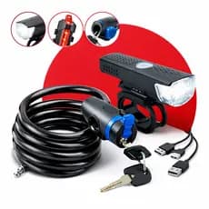 Kit 1 Peça Cadeado Aço Reforçado Farol Lanterna USB