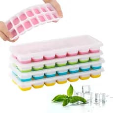 KIT 2 Formas Gelo Fundo Retangular de Silicone Com Tampa Rígida Flexível 14 Cubos Multiuso Lavável