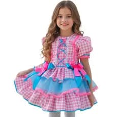 Vestido Caipira Menina Festa Junina Rosa Quadriculado Luxo Elegante Qualidade E Conforto Top