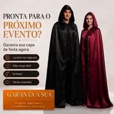 Capa Halloween Drácula Adulto Cores Variadas Longa com Capuz de Cetim para Festa e Cosplay