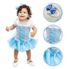 Fantasia Princesa Rainha do Gelo com Trança Bebê Body Baby Mesversário Festa Infantil Temática