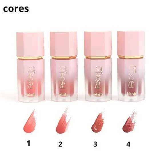 Blush Liquido Bochechas Olhos e Boca, Alta Fixação e Durabilidade 4 Tonalidades Maquiagem Febella