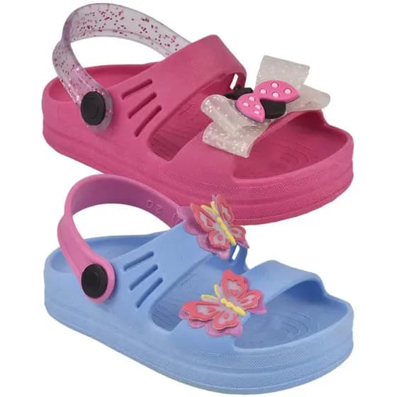 Kit 02 Pares Papete Infantil Menina Sandália Feminina Fleca Com Detalhe Glitter Azul e Rosa