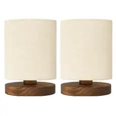 Kit de 2 Abajures De Mesa Em Madeira Minimalista Cúpula Linho Home Decor Quarto Escritório Sala