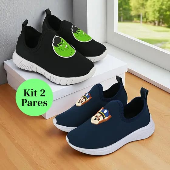 Kit 2 Pares Tênis Infantil Menino Escolar Antiderrapante Calce Fácil Volta às Aulas
