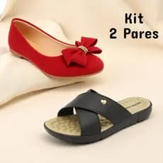 Kit 2 Pares Sapatilha Feminina com Laço e Tamanco Ortopédico Massageador Confortável
