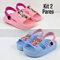 Kit 2 Pares Sandália Infantil Menina Confortável Papete Macia e Antiderrapante