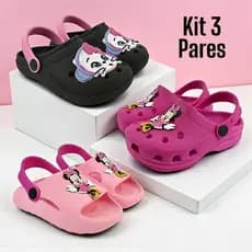 Kit 3 Pares Sandália Infantil Menina Confortável Macia Escolar Dia Dia