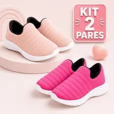Kit 2 Pares Tênis Infantil Menina Casual Calce Fácil Macio Confortável