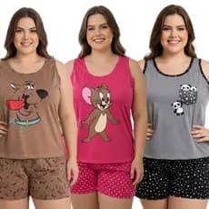 Baby Doll Feminino Plus Size Regata Estampado / Pijama Plus Size