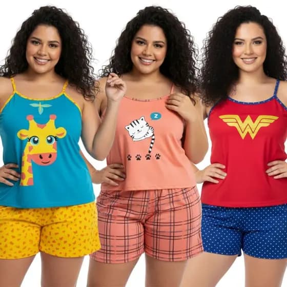 Baby Doll Feminino Plus Size de Alcinha  / Pijama Plus Size / Roupa de Dormir Tamanho Grande