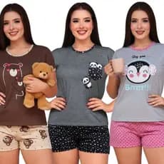 Baby Doll Feminino Estampado Meia Manga / Baby Doll Feminino / Short Doll