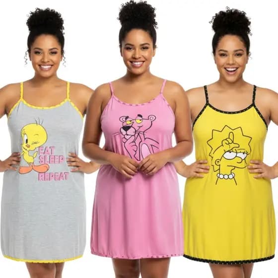 Camisola Alcinha Plus Size Estampada / Roupa de Dormir Plus Size / Camisão Plus Size