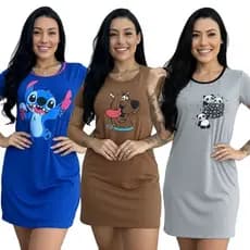 Camisola Feminina Personagem Manga Curta / Camisola de Dormir / Roupa de Dormir