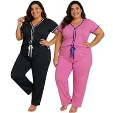 Pijama Americano Plus Size Manga Curta / Blogueirinha Com Botão / Pós Cirúrgico Amamentação