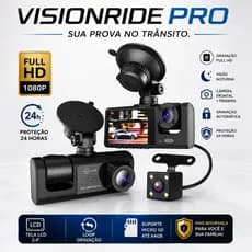 Câmera Veicular Tripla Full HD (Camera Automotiva Carro Uber App) (Frontal/Interna/Traseira)