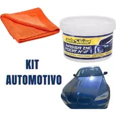 KIT MASSA DE POLIR AUTOMOTIVA AUTOSHINE BASE AGUA 500G + PANO FLANELA MICROFIBRA