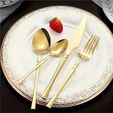 Conjunto de 24 Talheres de Aço Inoxidável Dourado Conjunto de Talheres Cintura Fina Dourado Série Deluxe
