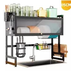 Escorredor De Louça De Pratos Cozinha Suspensa Modular Organizador Estante de Asfalto Duplo Com Porta 85cm