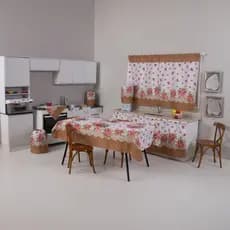 Jogo De Cozinha Com Cortina De Pia Janela Toalha De Mesa Completo 10  Peças Tecido Estampado Oxford
