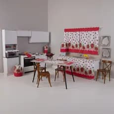 Jogo De Cozinha 8 Peças Tecido Oxford Estampado Cortina De Pia Janela Tecido Oxford 100% Poliéster