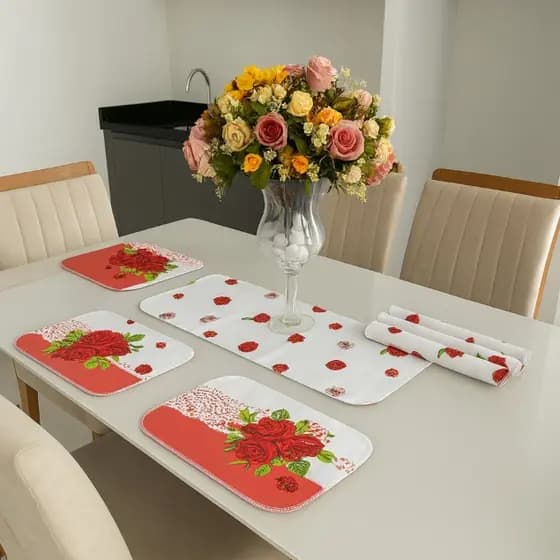 Jogo Americano 7 Unidades Para Mesa De Jantar Decoração Casa Cozinha em Tecido Oxford Estampado