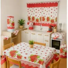 Jogo De Cozinha Kit 10 Peças Em Tecido Oxford Toalha De Mesa Cortina para Janela Decoração