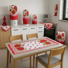 Jogo De Cozinha Com Porta Sacolinhas Caminho De Mesa Tecido Oxford Estampado 100% Poliéster