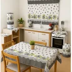 Jogo De Cozinha Em Tecido Oxford Toalha De Mesa e Cortina Para Janela Casa Decoração 10 Peças Decora