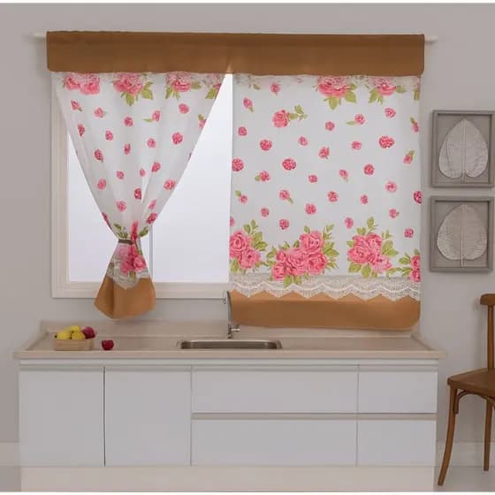 Cortina De Janela Para Cozinha Disponível De Dois Tamanhos Em Tecido Oxford Estampado Durável