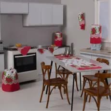 Jogo De Cozinha Caminho De Mesa Oxford Porta Sacolinhas Estampado Decoração 10 Peças 100% Poliéster