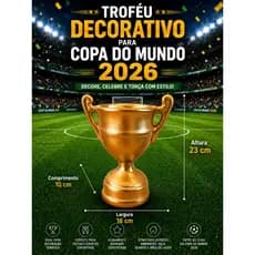 TROFEU TAÇA HEXA BRASIL, DECORAÇÃO TEMATICA FUTEBOL, COPA DO MUNDO 2026