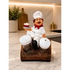 Cozinheiro Saleiro e Paliteiro, com cupcake decorativo em gesso, porta palito e sal de mesa