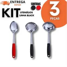 Kit 3 Utensílios | Colher E Concha E Escumadeira De Aluminio Inox E Cabo De Silicone Para Cozinha Restaurante