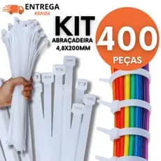 KIT 400 Peças - Abraçadeira Nylon 4,8X200 Qualidade Premium Branca Enforca Gato Cinta Presilha 15cm Lacre Branco