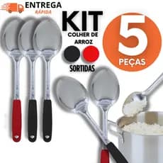 Conjunto 05 Unidades - Colher de Arroz Linha Black 31.5CM multiuso premium utilidades Casa Cozinha Restaurantes Natal