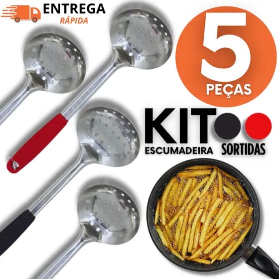 Escumadeira Inox 29,8cm Linha Black Para Retirar Frituras Óleo Uso Em Cozinha Profissional Casa
