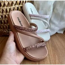 Sandália Feminina Papete Strass Pedrinha Moleca Original