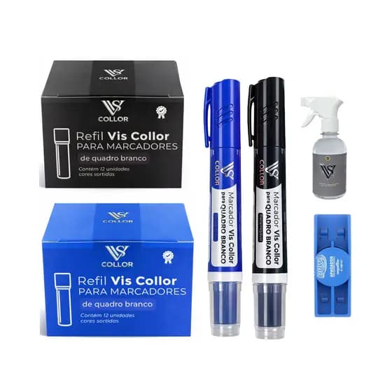 Kit 2 Cx De 12 Recagas Para Pincel Marcador De Quadro Branco + 2 Pincel- Az,Pt